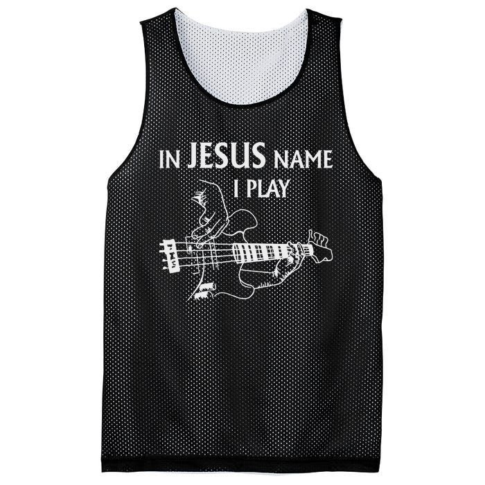 In Jesus Name I Play Bass Guitar Guitarist Player S Mesh Reversible Basketball Jersey Tank