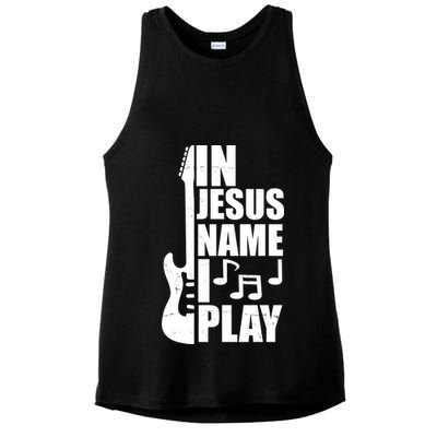 In Jesus Name I Play Guitar Ladies PosiCharge Tri-Blend Wicking Tank
