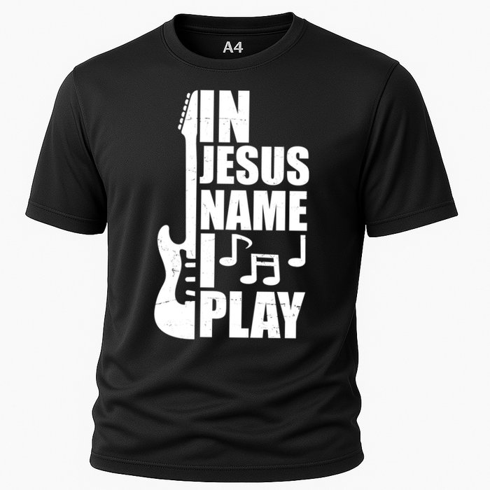 In Jesus Name I Play Guitar Cooling Performance Crew T-Shirt