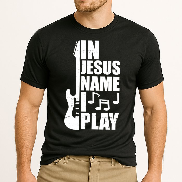 In Jesus Name I Play Guitar Cooling Performance Crew T-Shirt