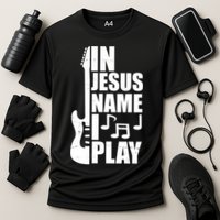 In Jesus Name I Play Guitar Cooling Performance Crew T-Shirt