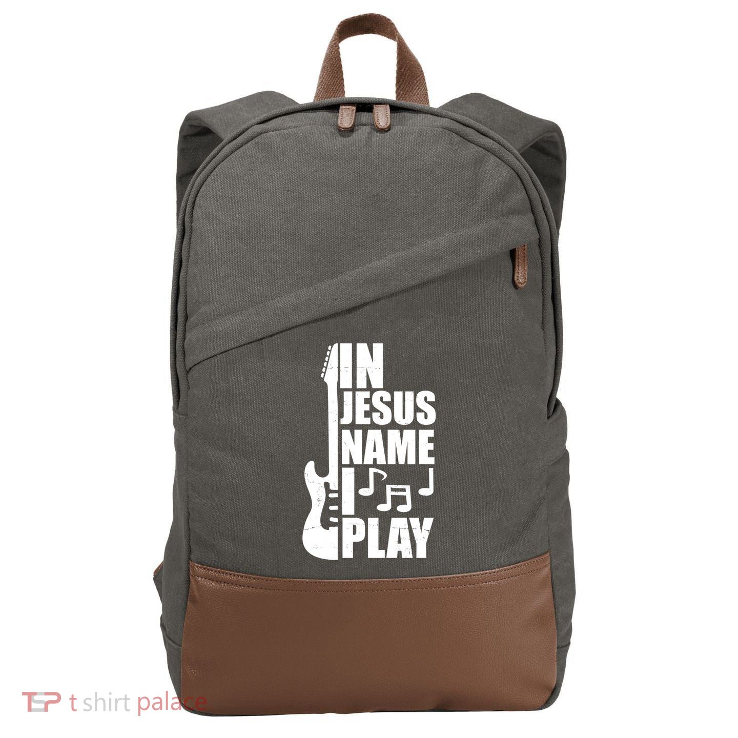 In Jesus Name I Play Guitar Cotton Canvas Backpack