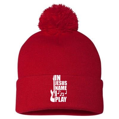 In Jesus Name I Play Guitar Pom Pom 12in Knit Beanie