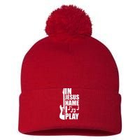 In Jesus Name I Play Guitar Pom Pom 12in Knit Beanie