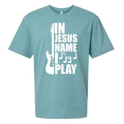 In Jesus Name I Play Guitar Sueded Cloud Jersey T-Shirt