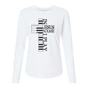 In Jesus Name I Play Christian Pianist Funny Piano Lover Womens Cotton Relaxed Long Sleeve T-Shirt