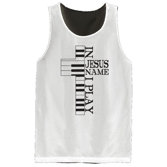 In Jesus Name I Play Christian Pianist Funny Piano Lover Mesh Reversible Basketball Jersey Tank