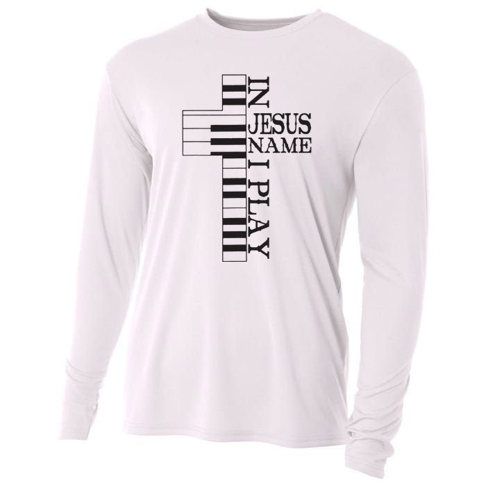 In Jesus Name I Play Christian Pianist Funny Piano Lover Cooling Performance Long Sleeve Crew