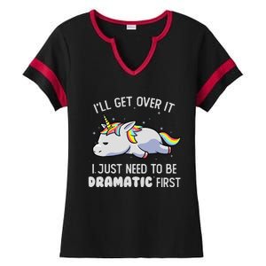 I Just Need To Be Dramatic Lazy Unicorn Gift - Lazy Unicorn Ladies Halftime Notch Neck Tee