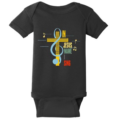In Jesus Name I Sing Music Note Cross Christian Religious Baby Bodysuit