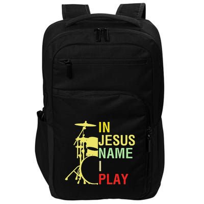 In Jesus Name I Play Vintage Drum Impact Tech Backpack