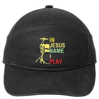 In Jesus Name I Play Vintage Drum 7-Panel Snapback Hat