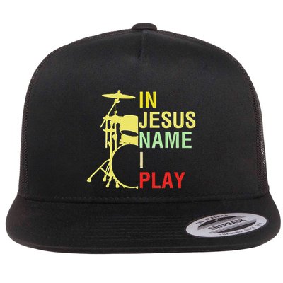 In Jesus Name I Play Vintage Drum Flatbill Hat