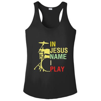 In Jesus Name I Play Vintage Drum Ladies PosiCharge Competitor Racerback Tank