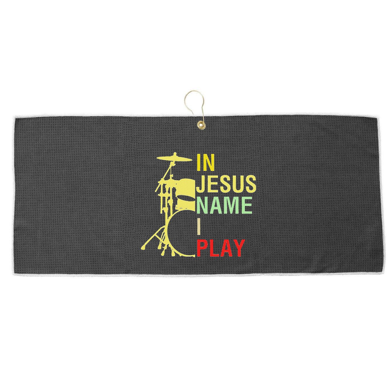 In Jesus Name I Play Vintage Drum Large Microfiber Waffle Golf Towel