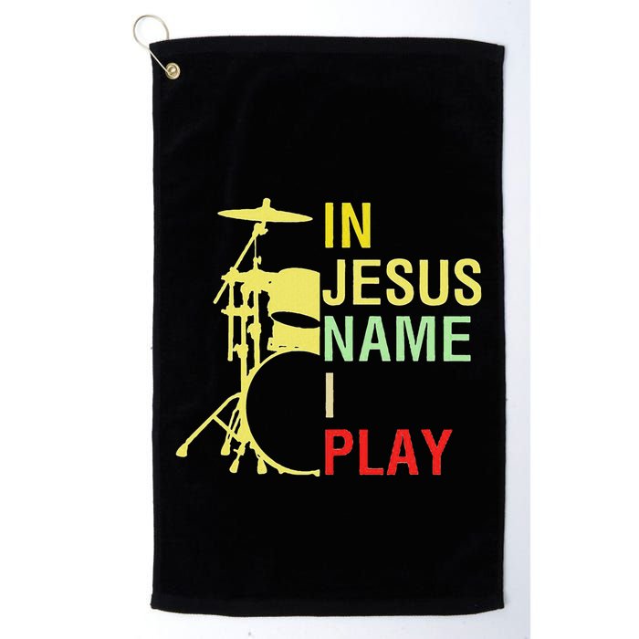 In Jesus Name I Play Vintage Drum Golf Towel