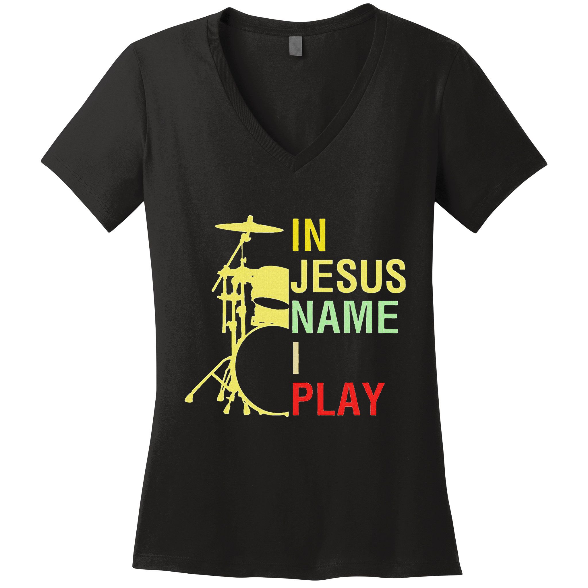 In Jesus Name I Play Vintage Drum Women's V-Neck T-Shirt