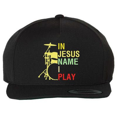 In Jesus Name I Play Vintage Drum Wool Snapback Cap