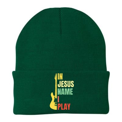 In Jesus Name I Play Guitar Christian Bass Musician Vintage Knit Cap Winter Beanie