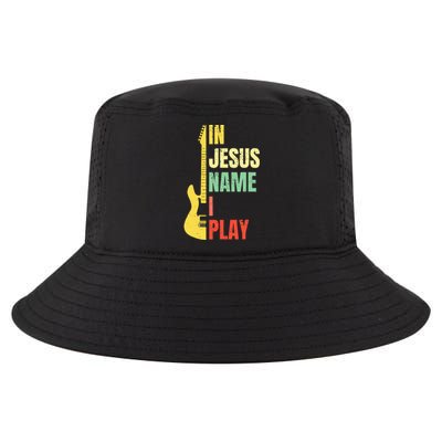 In Jesus Name I Play Guitar Christian Bass Musician Vintage Cool Comfort Performance Bucket Hat