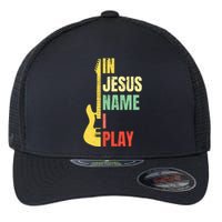 In Jesus Name I Play Guitar Christian Bass Musician Vintage Flexfit Unipanel Trucker Cap