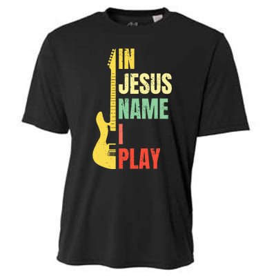 In Jesus Name I Play Guitar Christian Bass Musician Vintage Cooling Performance Crew T-Shirt