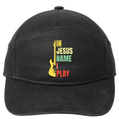 In Jesus Name I Play Guitar Christian Bass Musician Vintage 7-Panel Snapback Hat