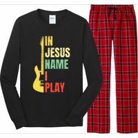 In Jesus Name I Play Guitar Christian Bass Musician Vintage Long Sleeve Pajama Set