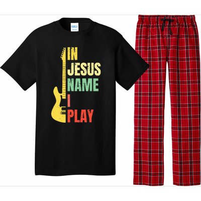 In Jesus Name I Play Guitar Christian Bass Musician Vintage Pajama Set