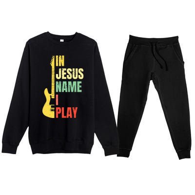 In Jesus Name I Play Guitar Christian Bass Musician Vintage Premium Crewneck Sweatsuit Set