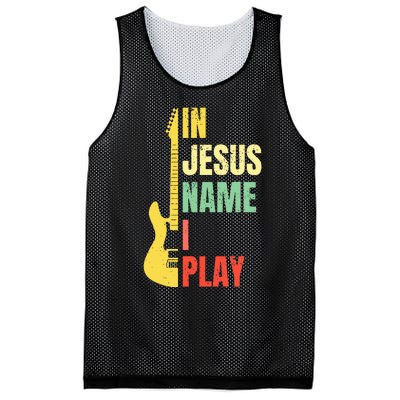 In Jesus Name I Play Guitar Christian Bass Musician Vintage Mesh Reversible Basketball Jersey Tank