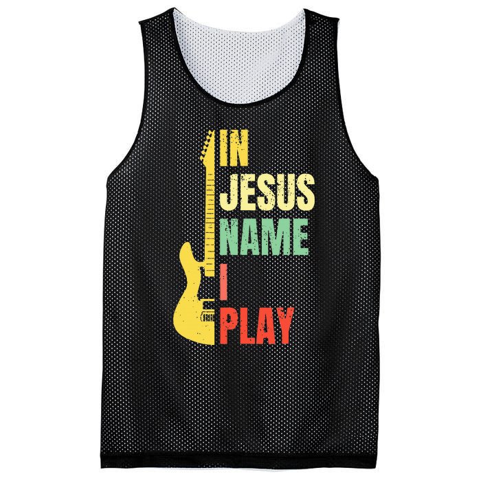 In Jesus Name I Play Guitar Christian Bass Musician Vintage Mesh Reversible Basketball Jersey Tank