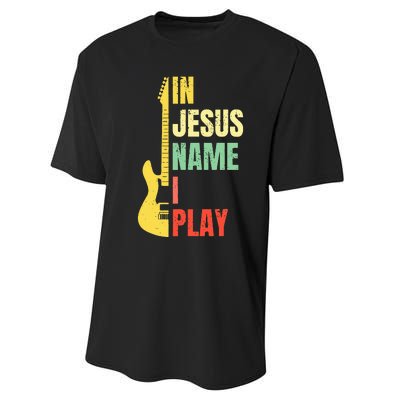 In Jesus Name I Play Guitar Christian Bass Musician Vintage Performance Sprint T-Shirt