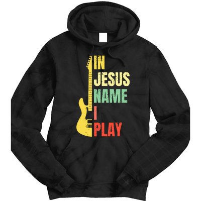 In Jesus Name I Play Guitar Christian Bass Musician Vintage Tie Dye Hoodie