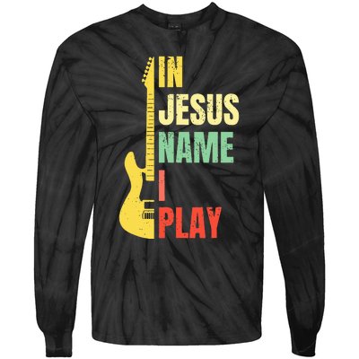 In Jesus Name I Play Guitar Christian Bass Musician Vintage Tie-Dye Long Sleeve Shirt