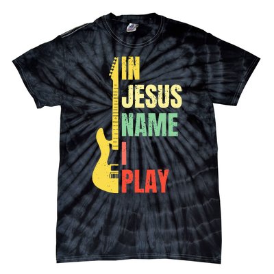 In Jesus Name I Play Guitar Christian Bass Musician Vintage Tie-Dye T-Shirt