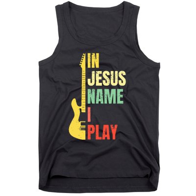 In Jesus Name I Play Guitar Christian Bass Musician Vintage Tank Top