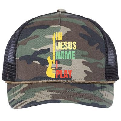 In Jesus Name I Play Guitar Christian Bass Musician Vintage Retro Rope Trucker Hat Cap