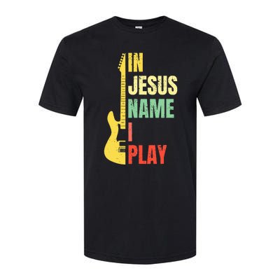 In Jesus Name I Play Guitar Christian Bass Musician Vintage Softstyle CVC T-Shirt