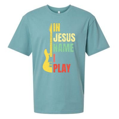 In Jesus Name I Play Guitar Christian Bass Musician Vintage Sueded Cloud Jersey T-Shirt