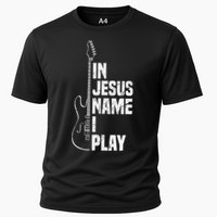 In Jesus Name I Play Guitar Christian Guitar Player Cooling Performance Crew T-Shirt