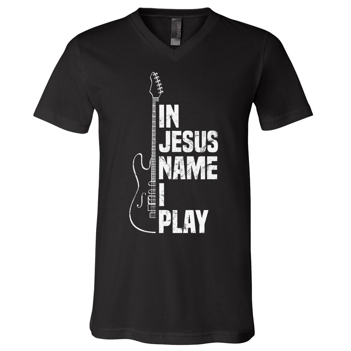 In Jesus Name I Play Guitar Christian Guitar Player V-Neck T-Shirt
