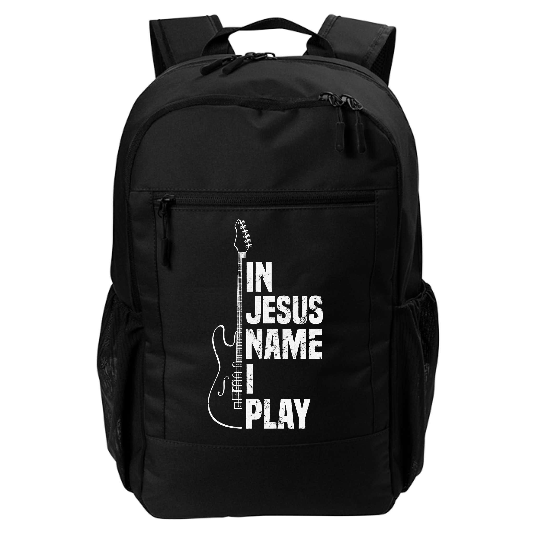 In Jesus Name I Play Guitar Christian Guitar Player Backpack