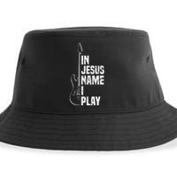 In Jesus Name I Play Guitar Christian Guitar Player Sustainable Bucket Hat