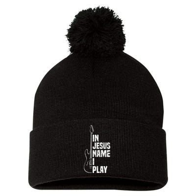 In Jesus Name I Play Guitar Christian Guitar Player Pom Pom 12in Knit Beanie