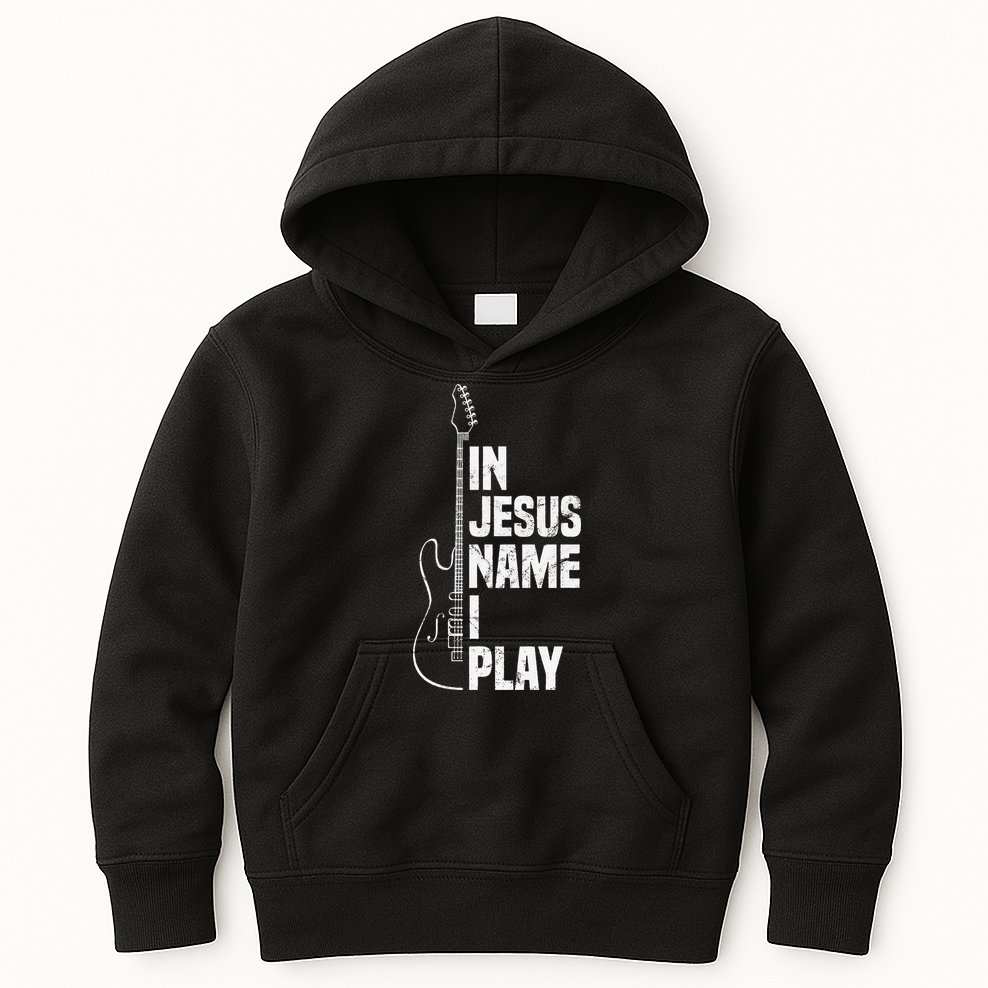 In Jesus Name I Play Guitar Christian Guitar Player Kids Hoodie