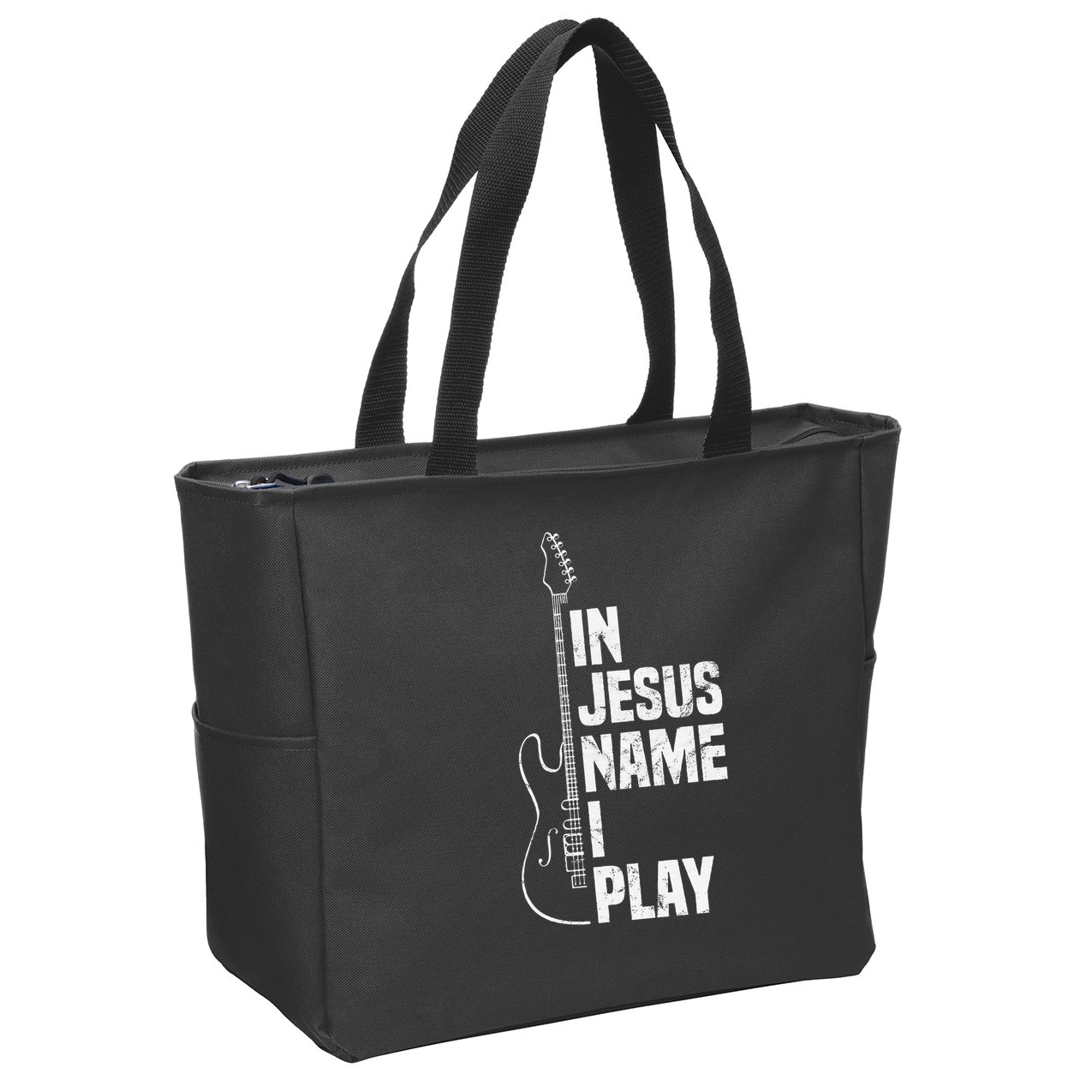 In Jesus Name I Play Guitar Christian Guitar Player Zip Tote Bag