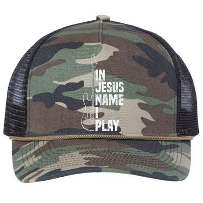 In Jesus Name I Play Guitar Christian Guitar Player Retro Rope Trucker Hat Cap