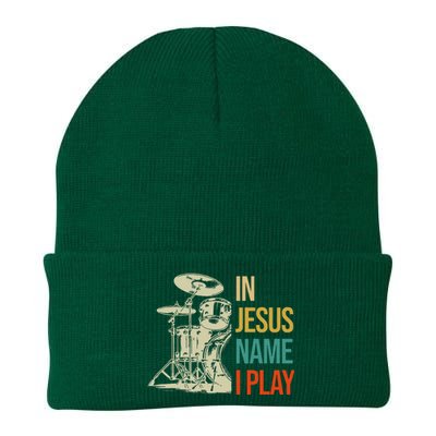 In Jesus Name I Play Vintage Drum Knit Cap Winter Beanie