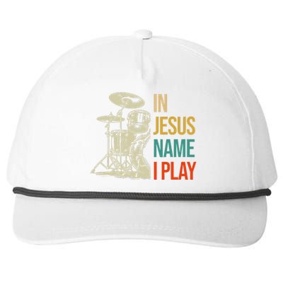 In Jesus Name I Play Vintage Drum Snapback Five-Panel Rope Hat